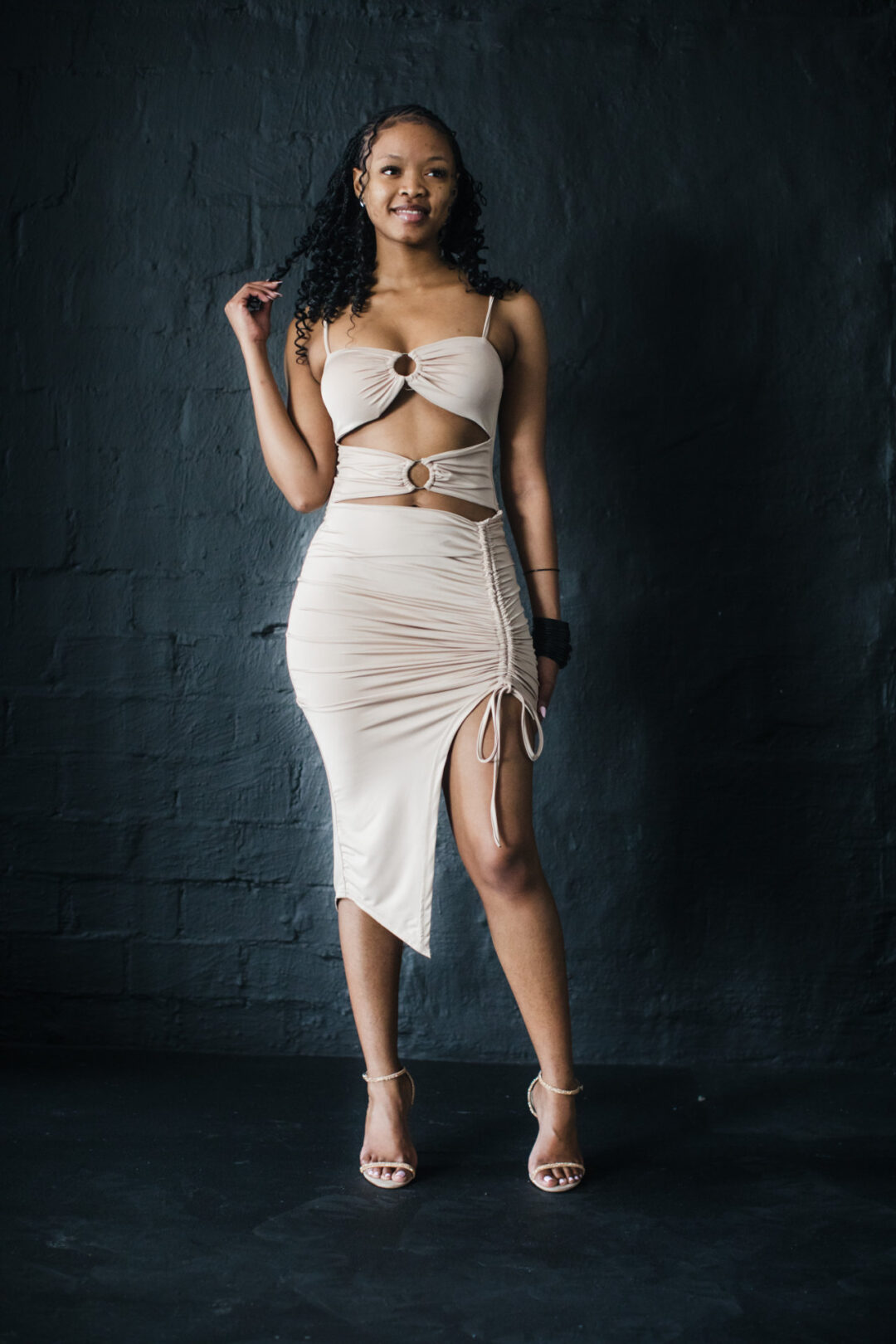 Ring Trim Hi Side Dress - Nude