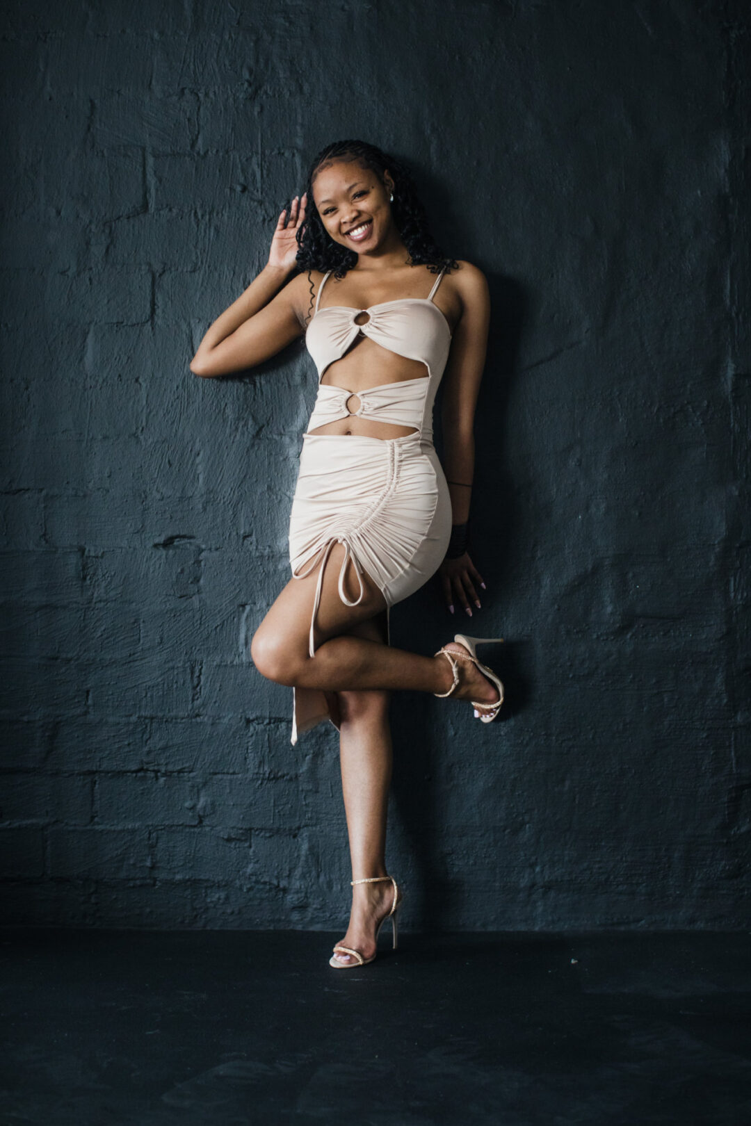 Ring Trim Hi Side Dress - Nude