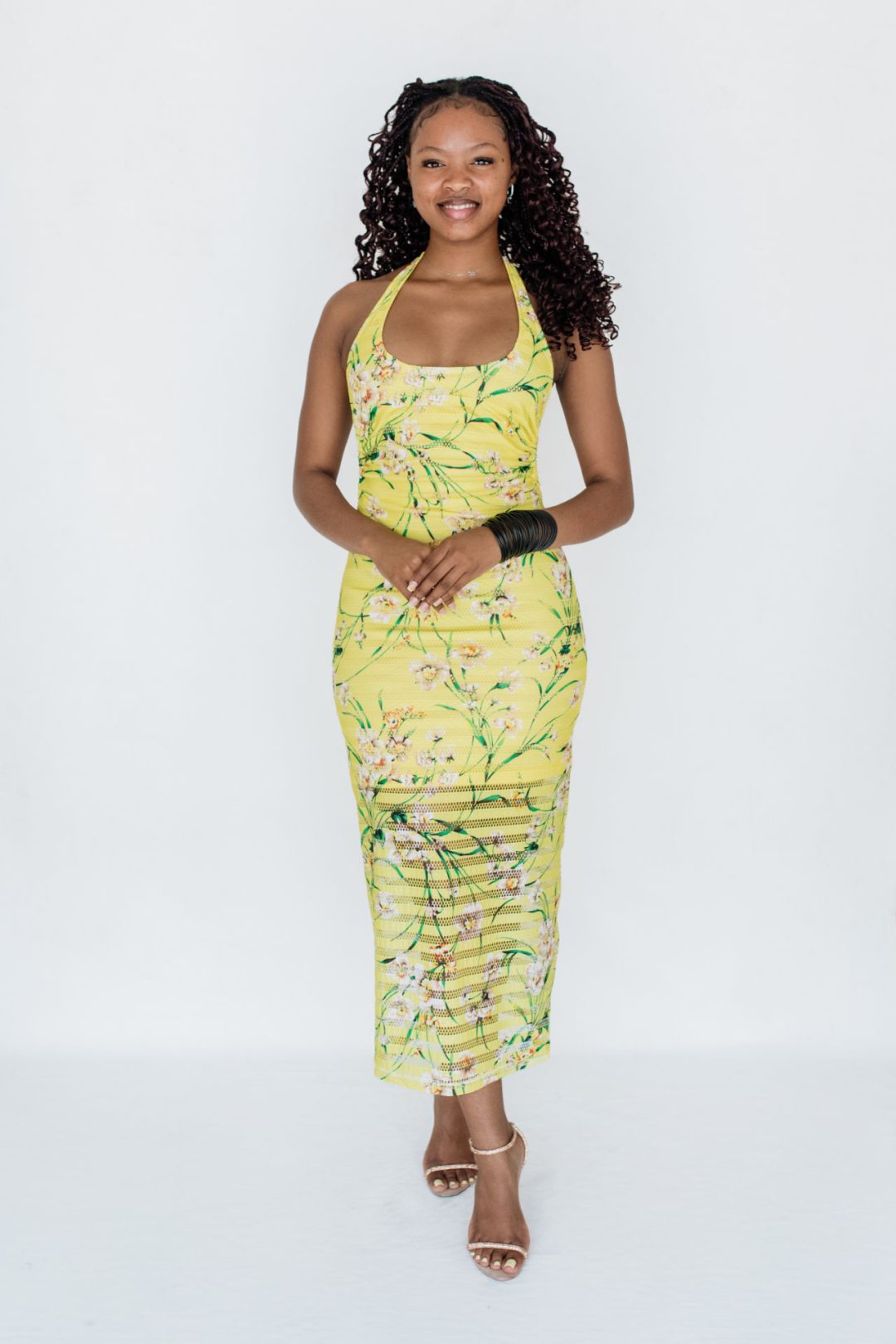 Halter Midi Dress - Yellow Print