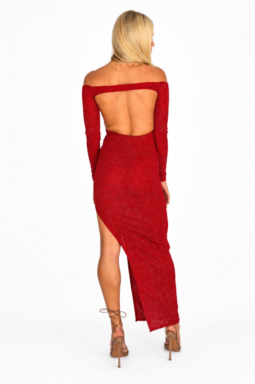 Bodycon Maxi Dress - Red/Silver