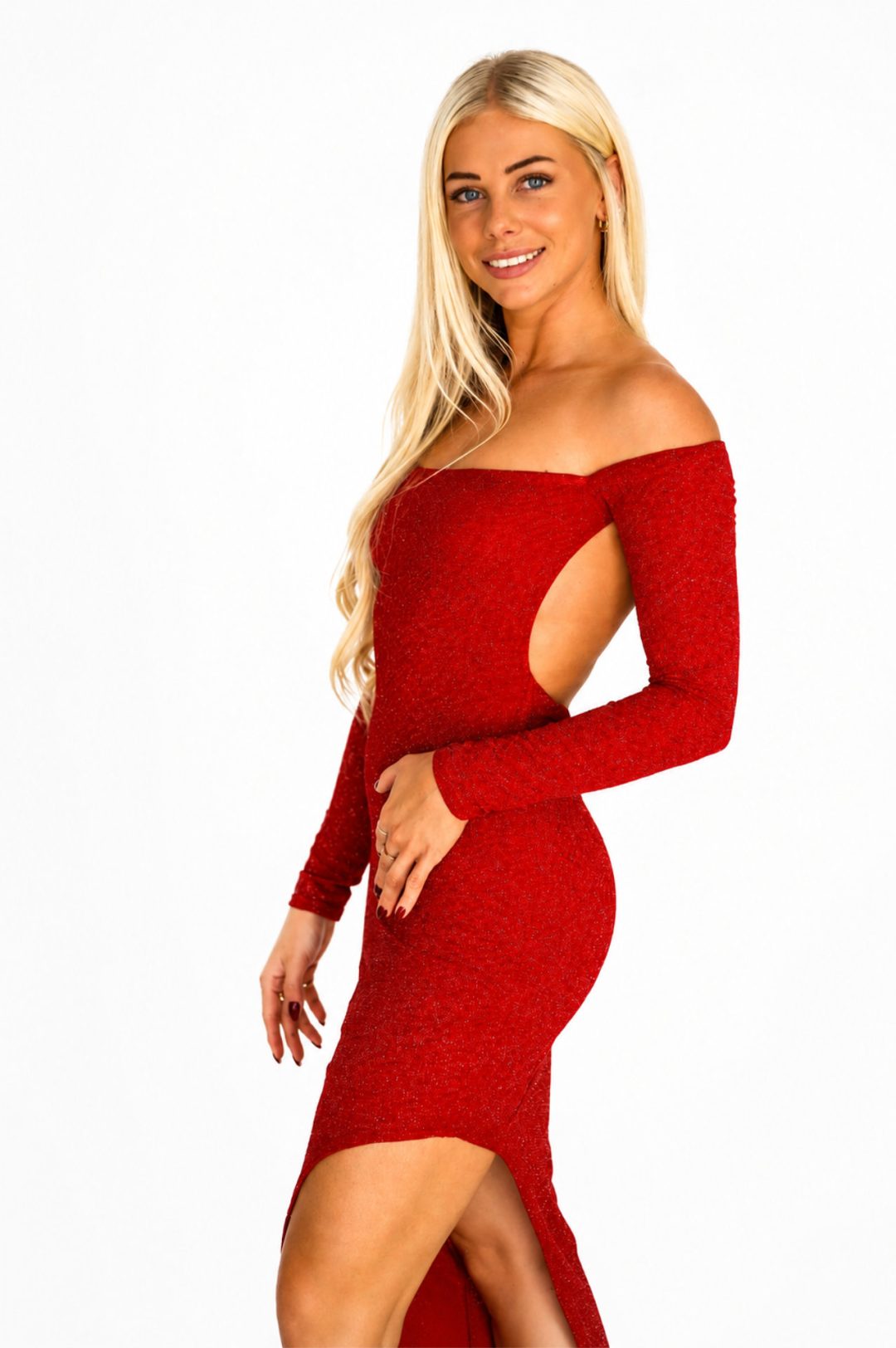 Bodycon Maxi Dress - Red/Silver