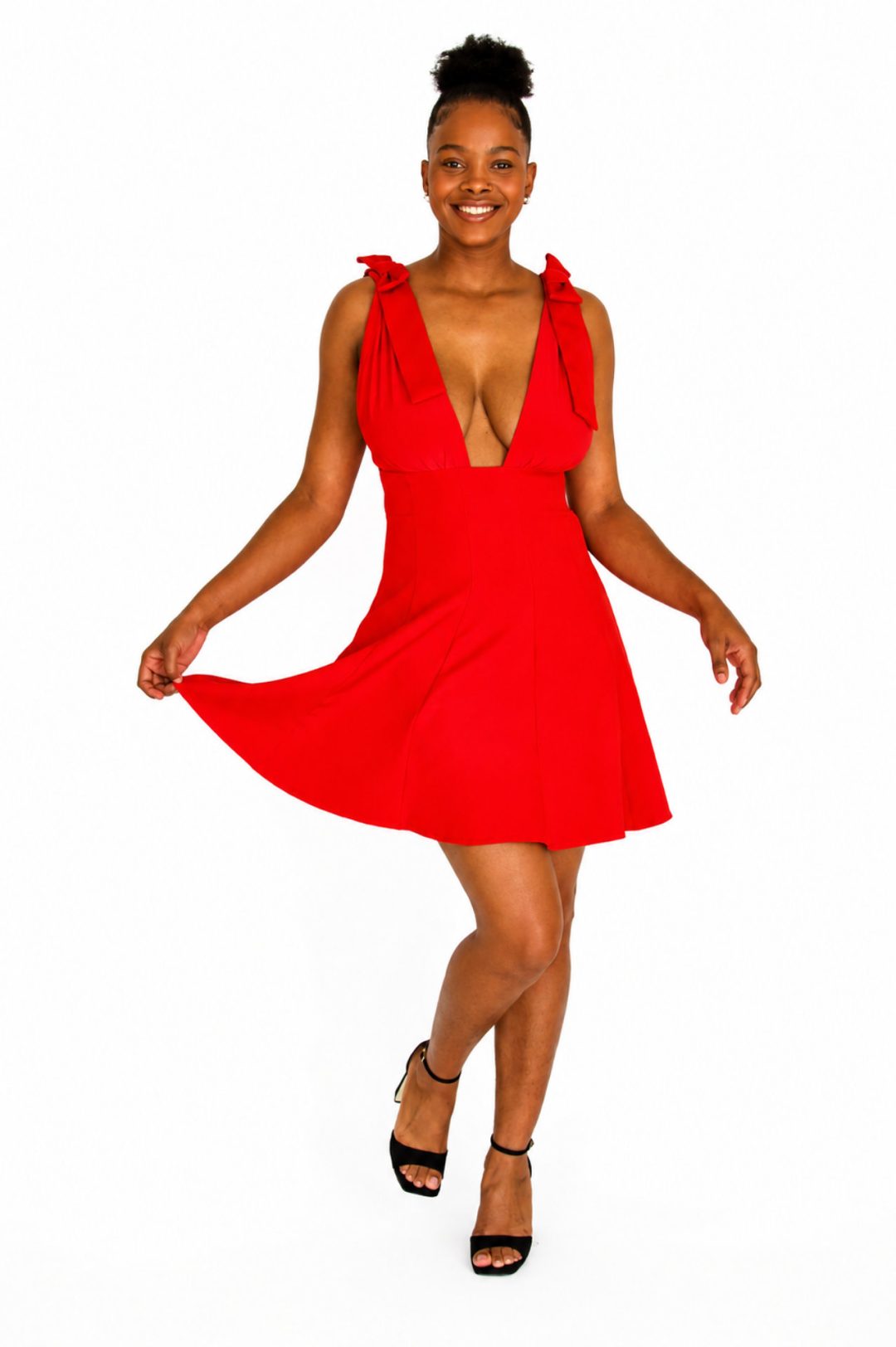 Flared Bow Detail Dress - Red