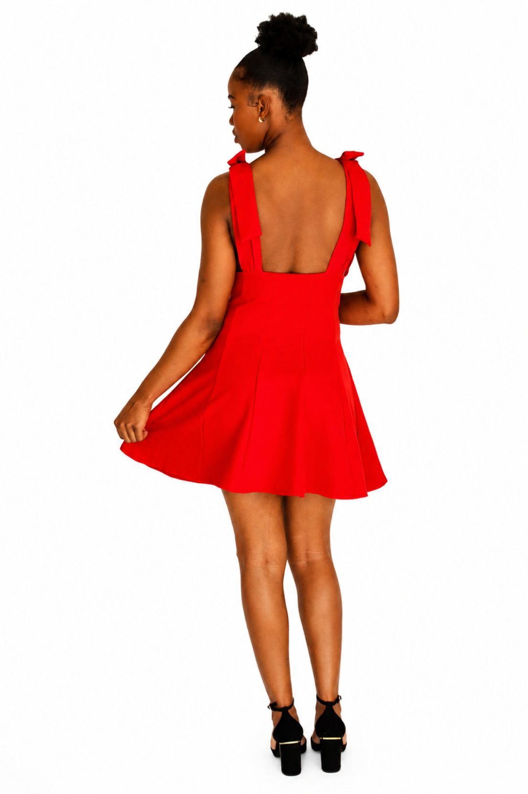 Flared Bow Detail Dress - Red