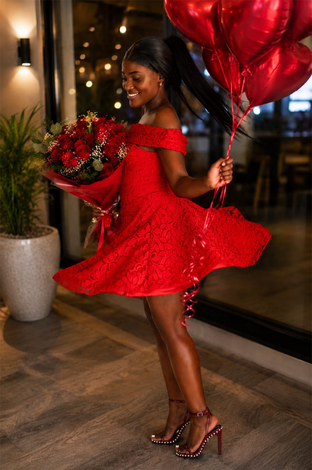 Lace Party Dress - Red