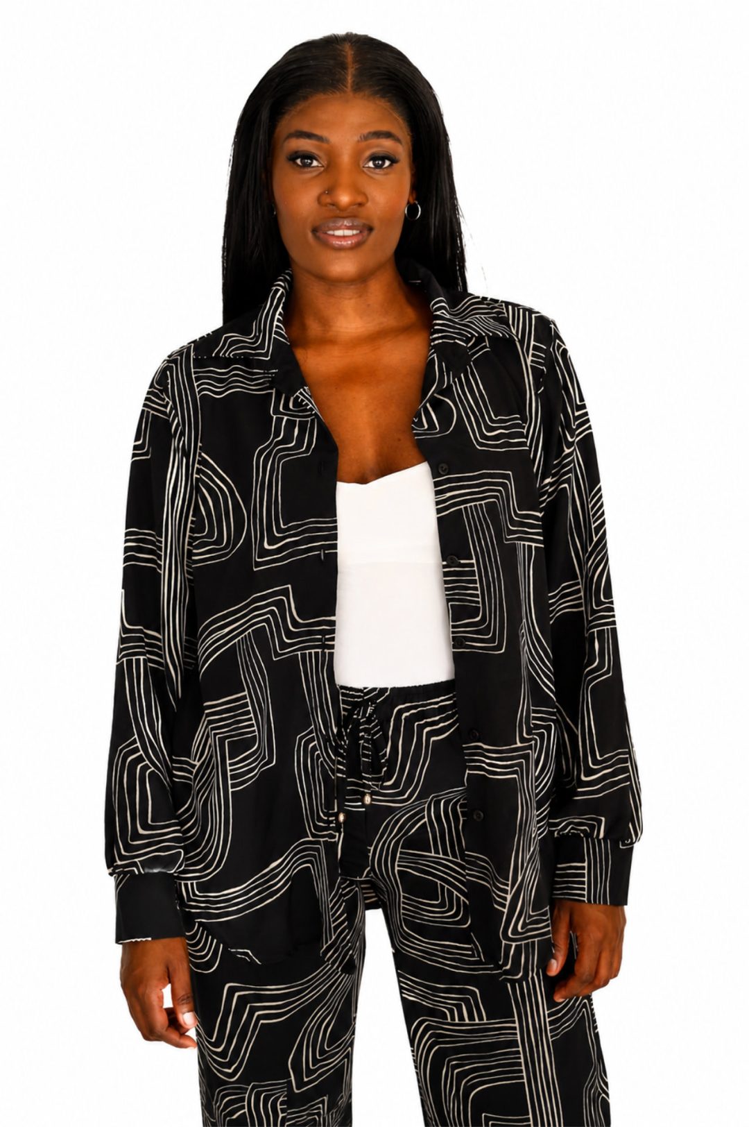 2 Piece Pants Set - Black/White Print