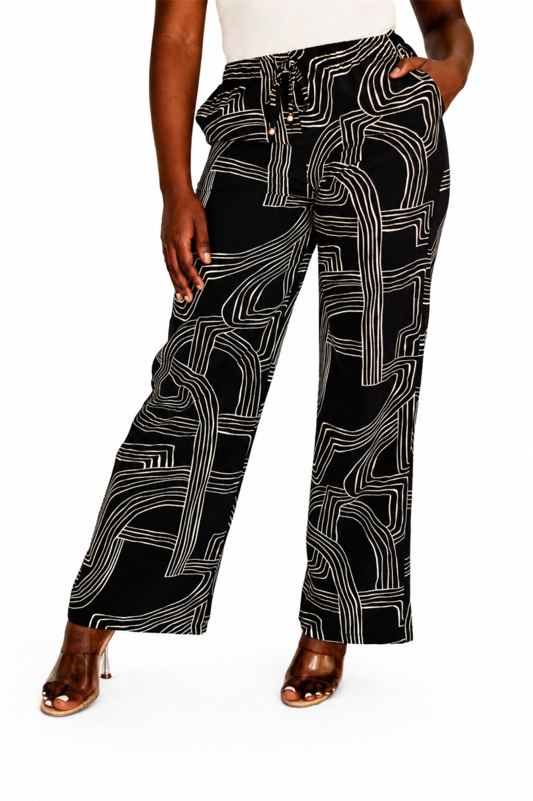 2 Piece Pants Set - Black/White Print