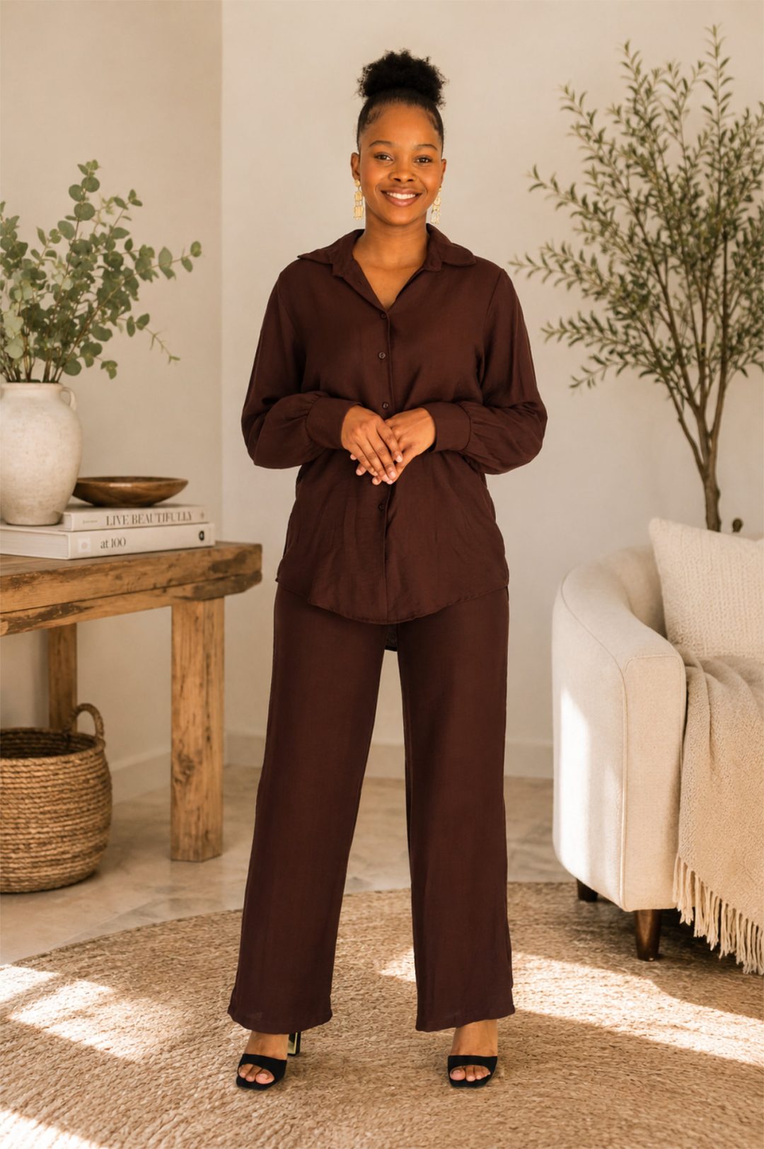 2 Piece Pants Set - Chocolate