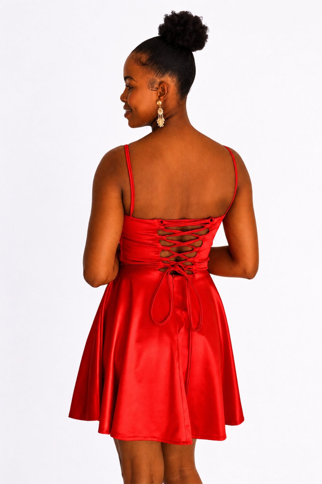 Bustier Front Dress With Flared Lined Skirt - Red