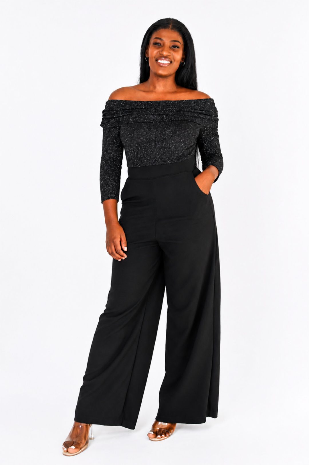 3/4 Sleeve Jumpsuit - Black/Silver