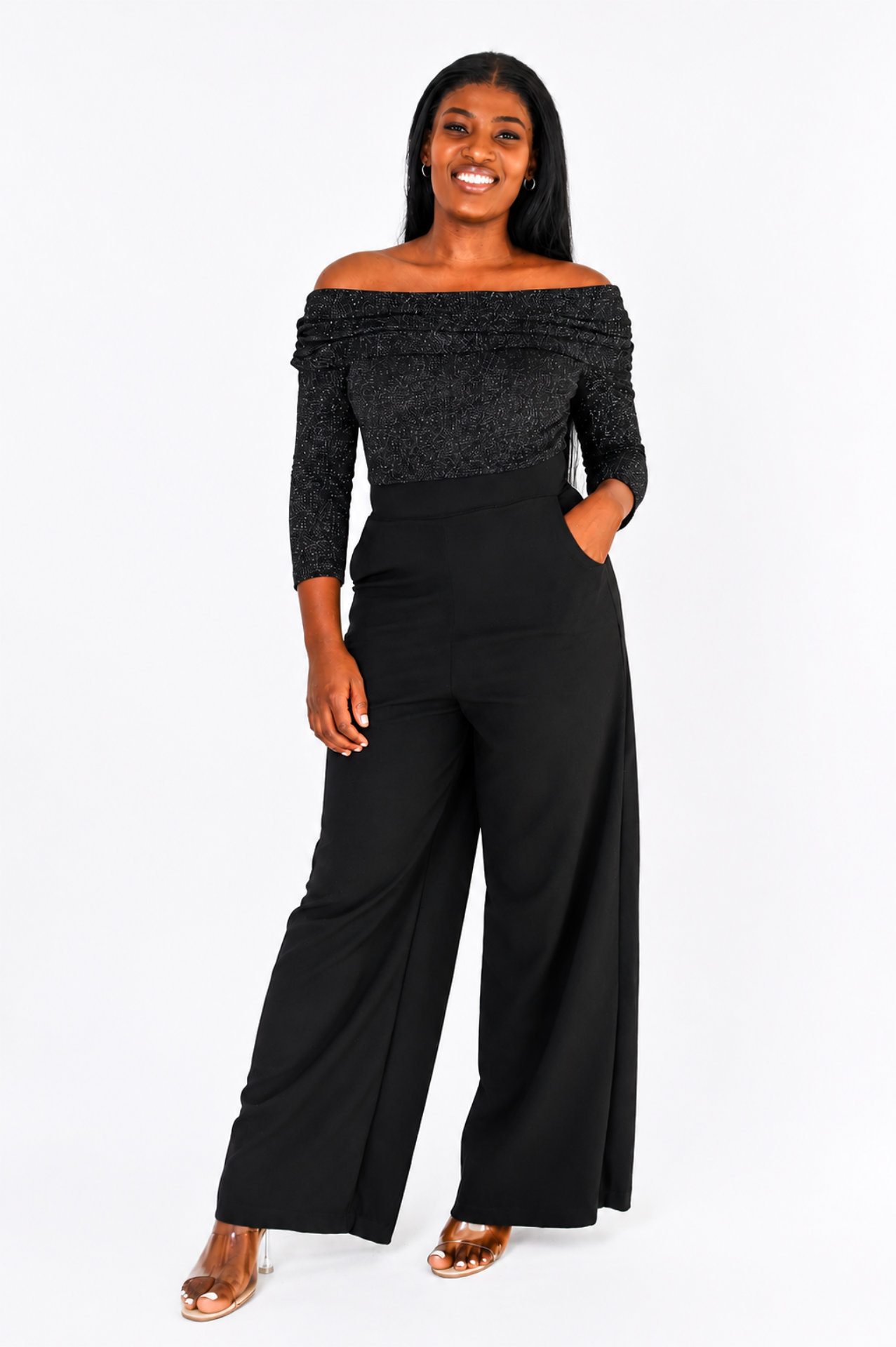 3/4 Sleeve Jumpsuit - Black/Silver