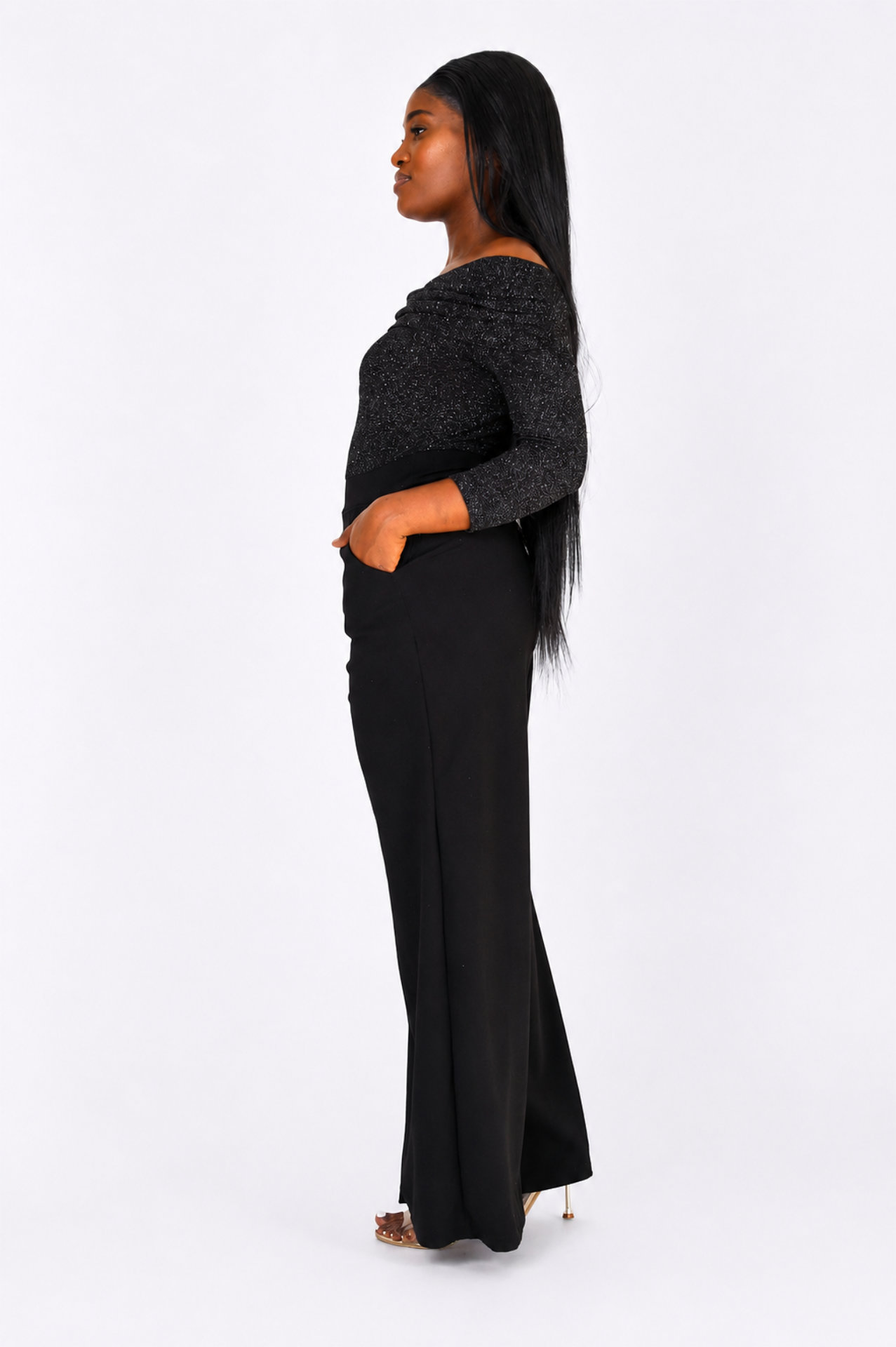 3/4 Sleeve Jumpsuit - Black/Silver - Image 2