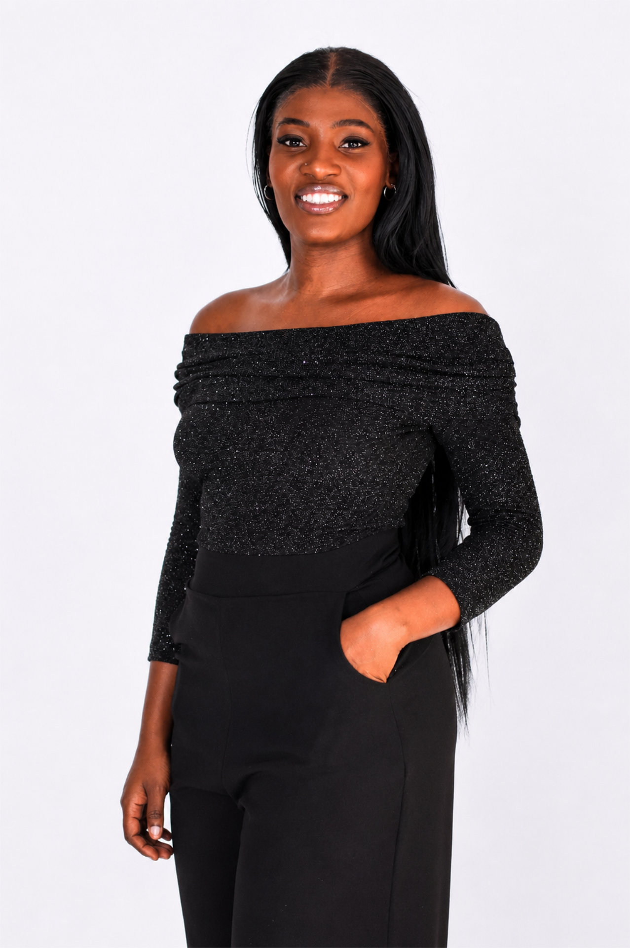 3/4 Sleeve Jumpsuit - Black/Silver - Image 3