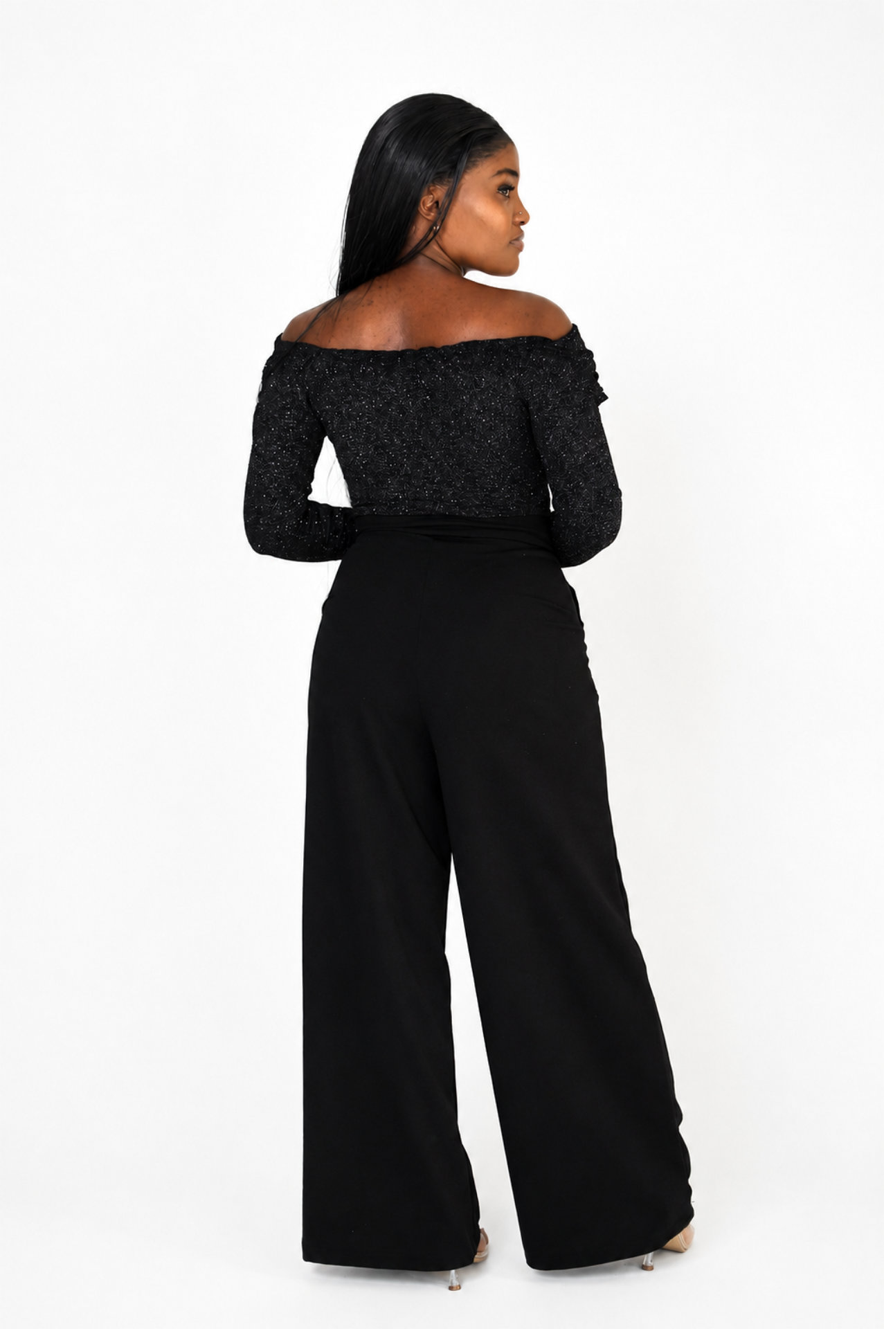 3/4 Sleeve Jumpsuit - Black/Silver - Image 4