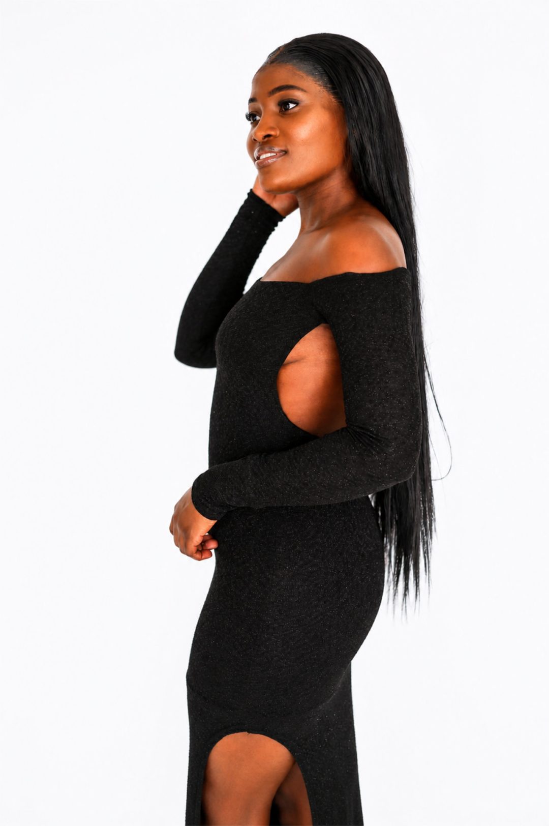 Bodycon Maxi Dress - Black/Silver