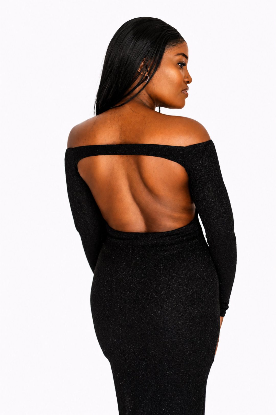 Bodycon Maxi Dress - Black/Silver