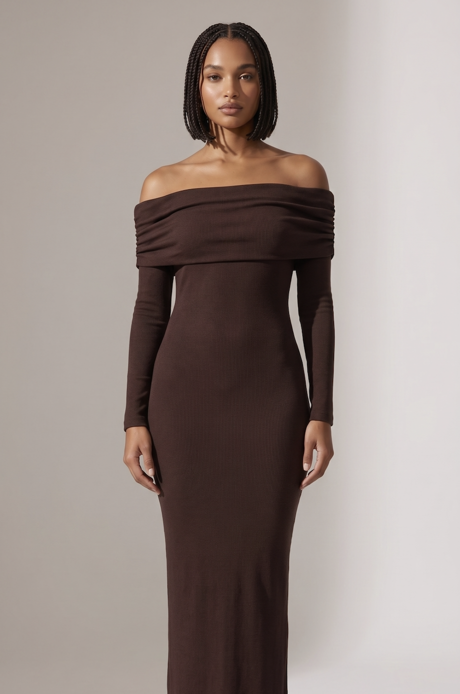Off Shoulder Maxi Dress - Chocolate